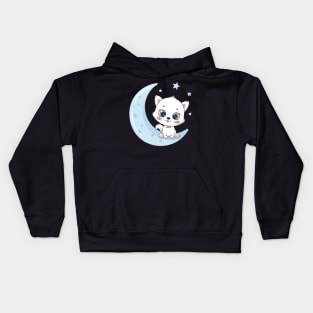 Cute cat sitting on a moon Kids Hoodie